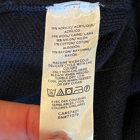 Ann Taylor Blue Black Argyle Sweater Mock Neck Diamonds XXSP Wool Blend - Picture 6 of 6